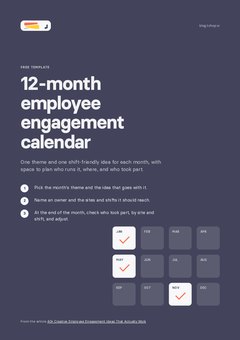 Cover of the 12-month employee engagement calendar, a free PDF template from tchop